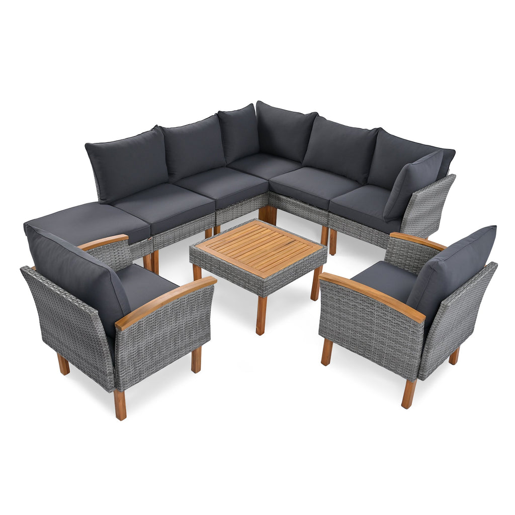 9-Piece Patio Rattan Furniture Set, Outdoor Conversation Set With