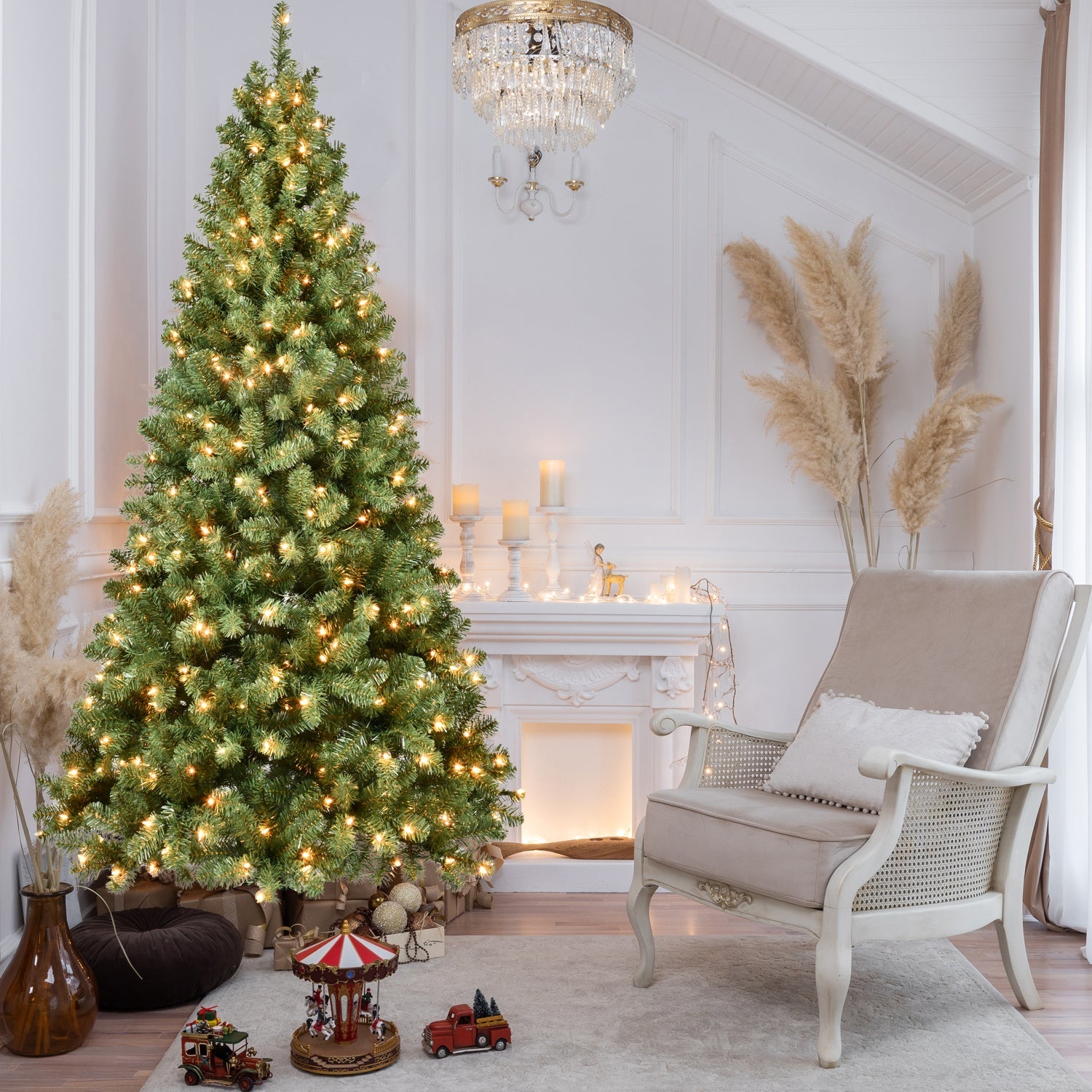 6ft Pre-Lit PVC Christmas Tree with 300 UL Lights, 779 Tips,
