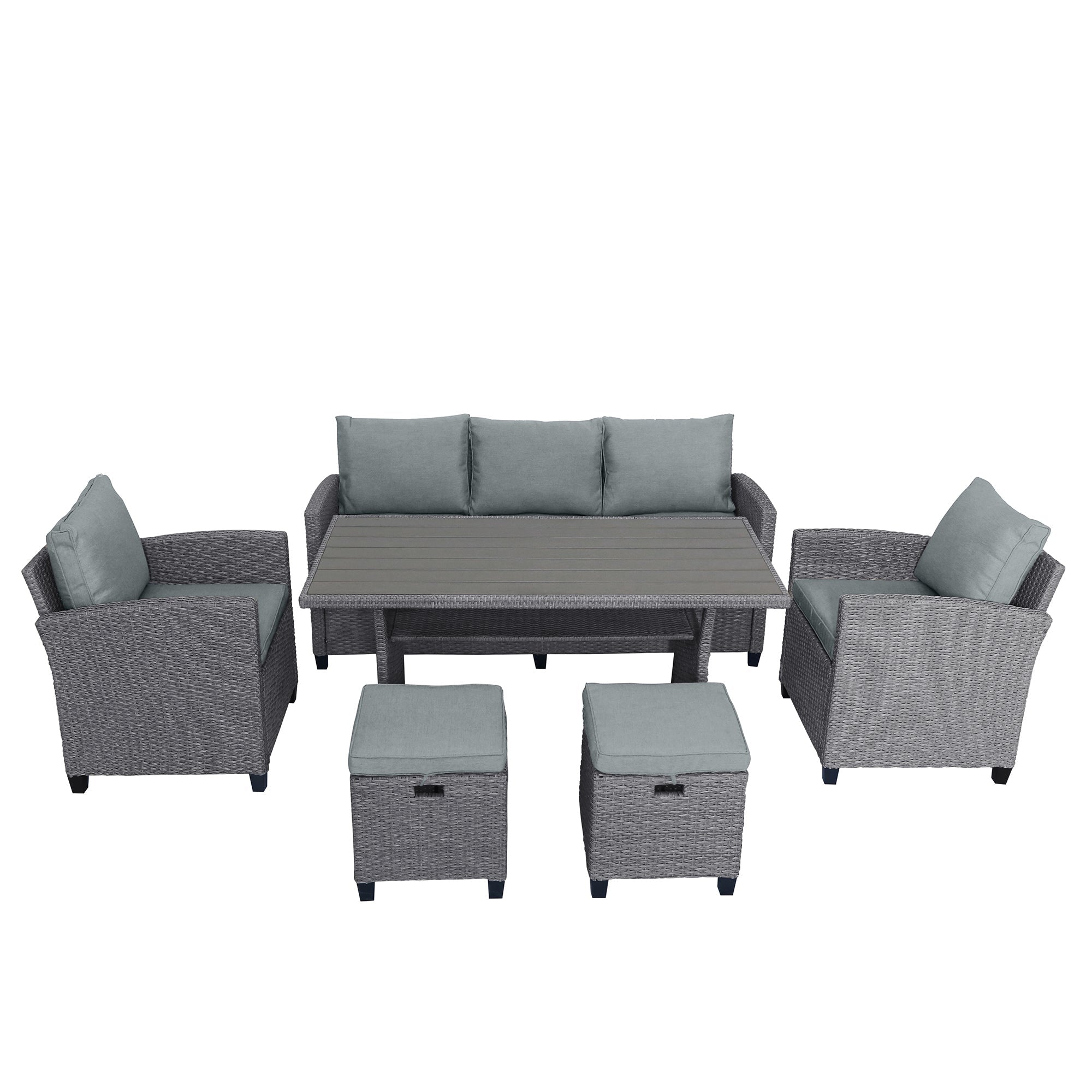 6-Piece Outdoor Rattan Wicker Set Patio Garden Backyard Sofa, Chair,