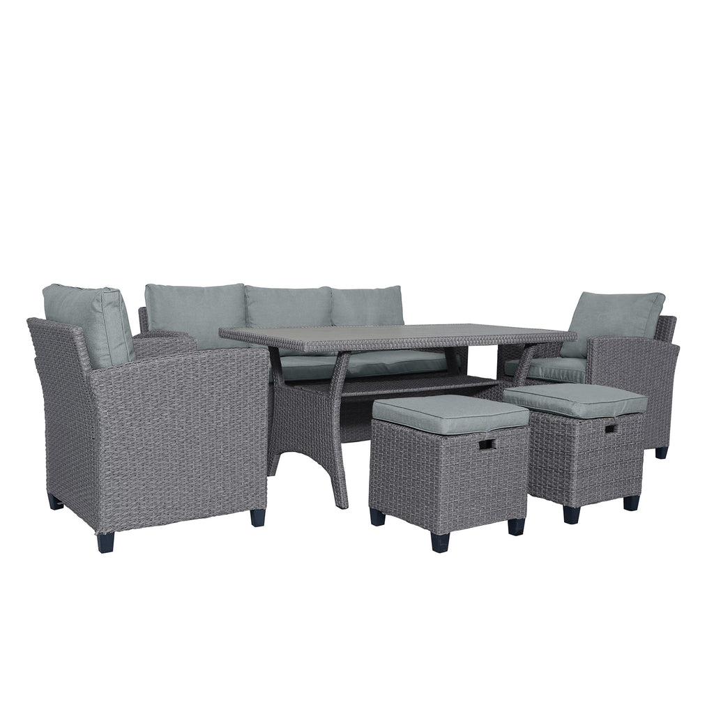 6-Piece Outdoor Rattan Wicker Set Patio Garden Backyard Sofa, Chair,