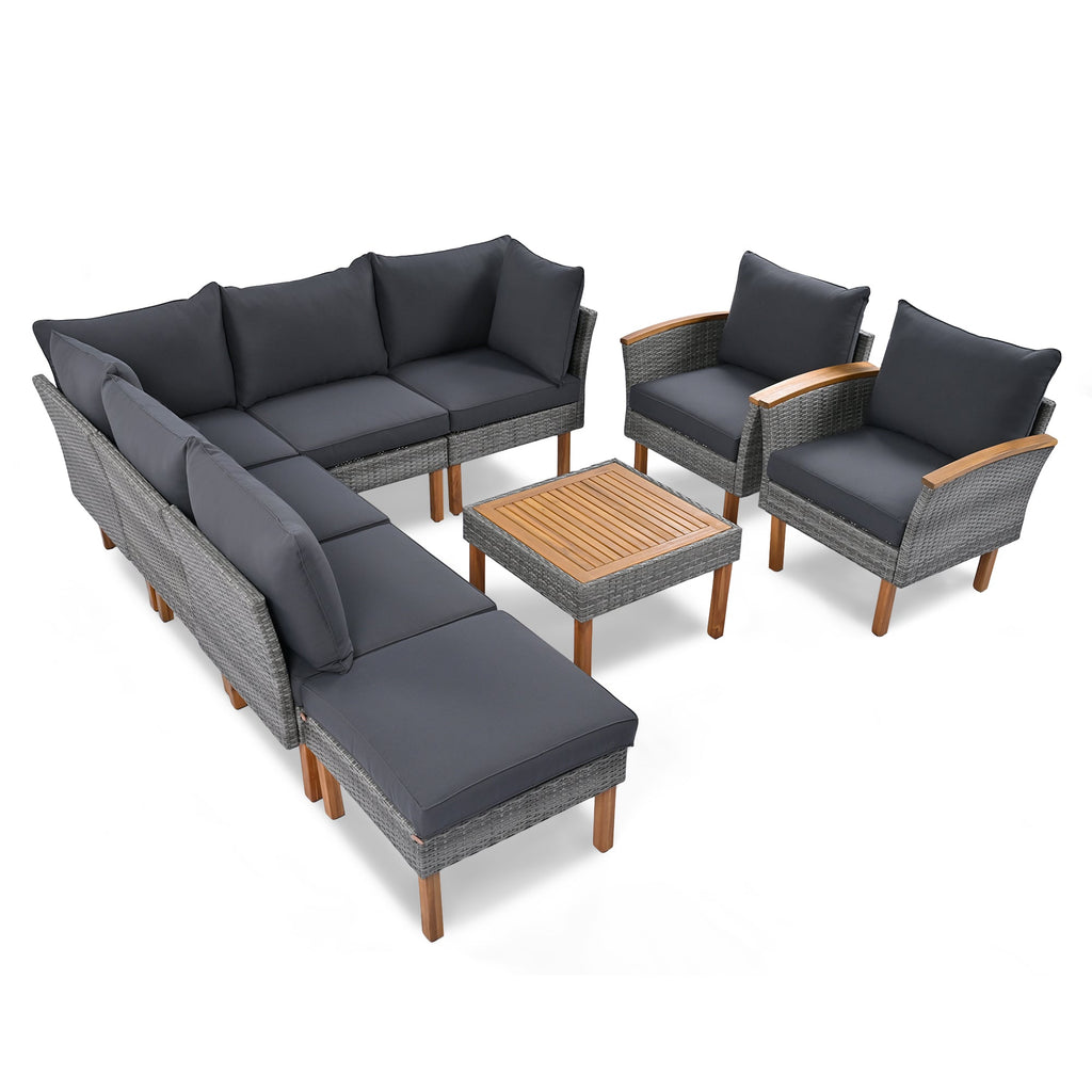 9-Piece Patio Rattan Furniture Set, Outdoor Conversation Set With