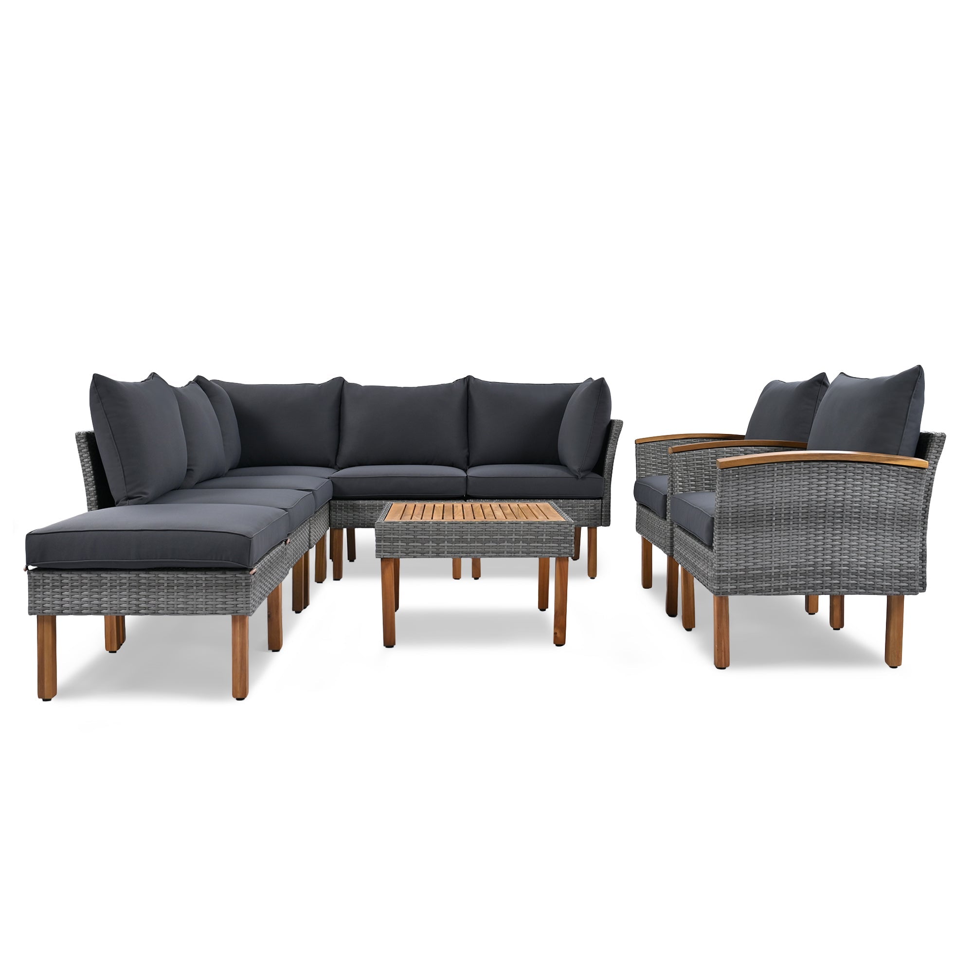 9-Piece Patio Rattan Furniture Set, Outdoor Conversation Set With