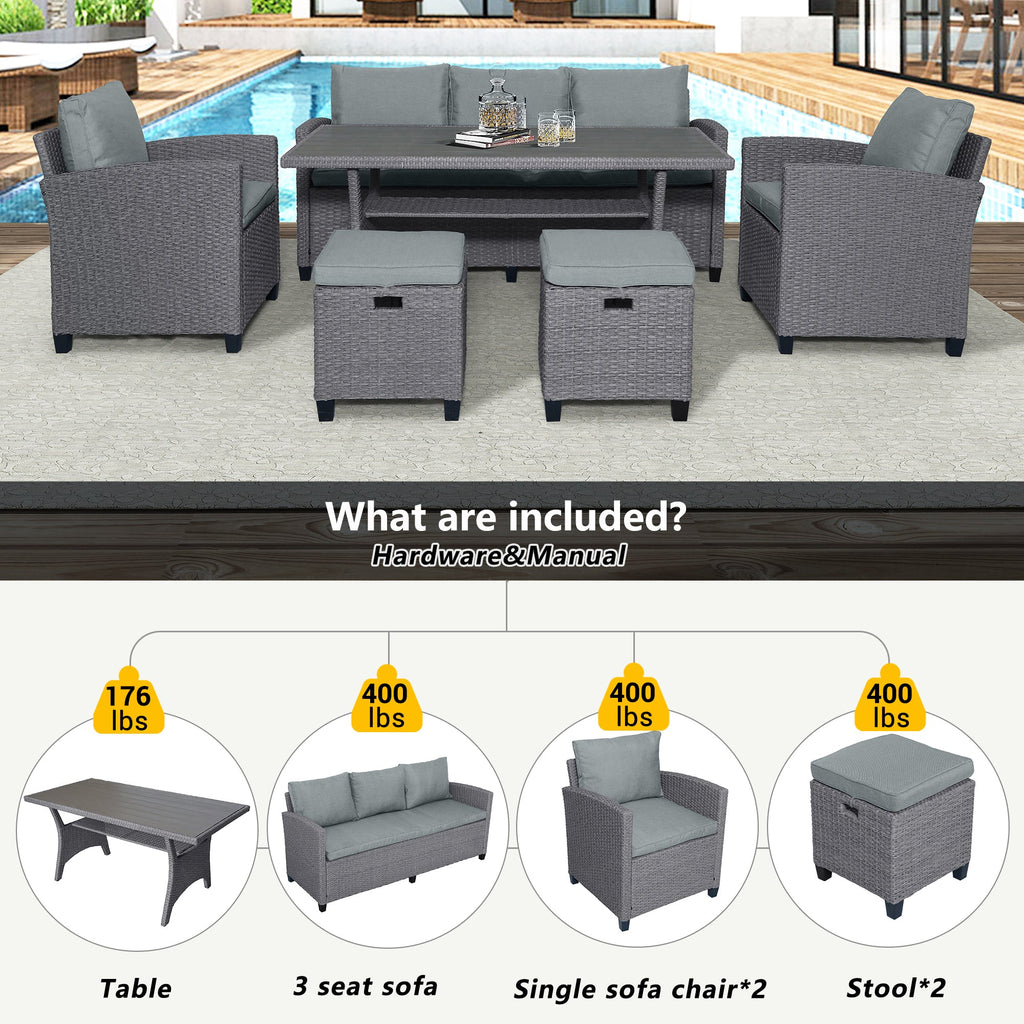 6-Piece Outdoor Rattan Wicker Set Patio Garden Backyard Sofa, Chair,