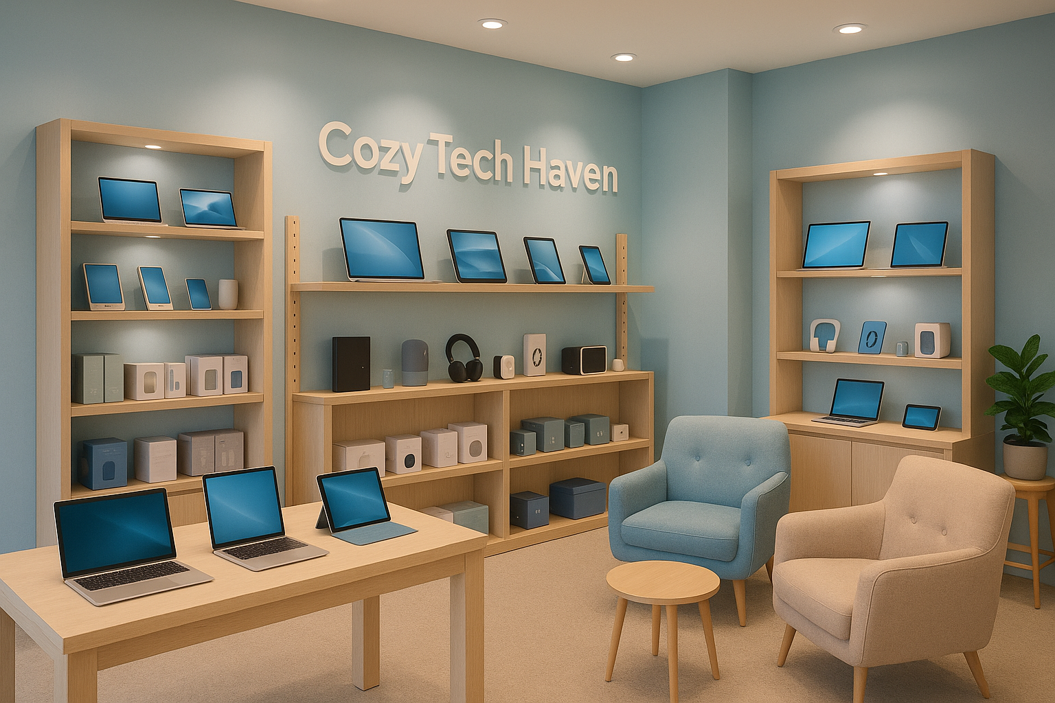 cozytech haven with light blue colors 
